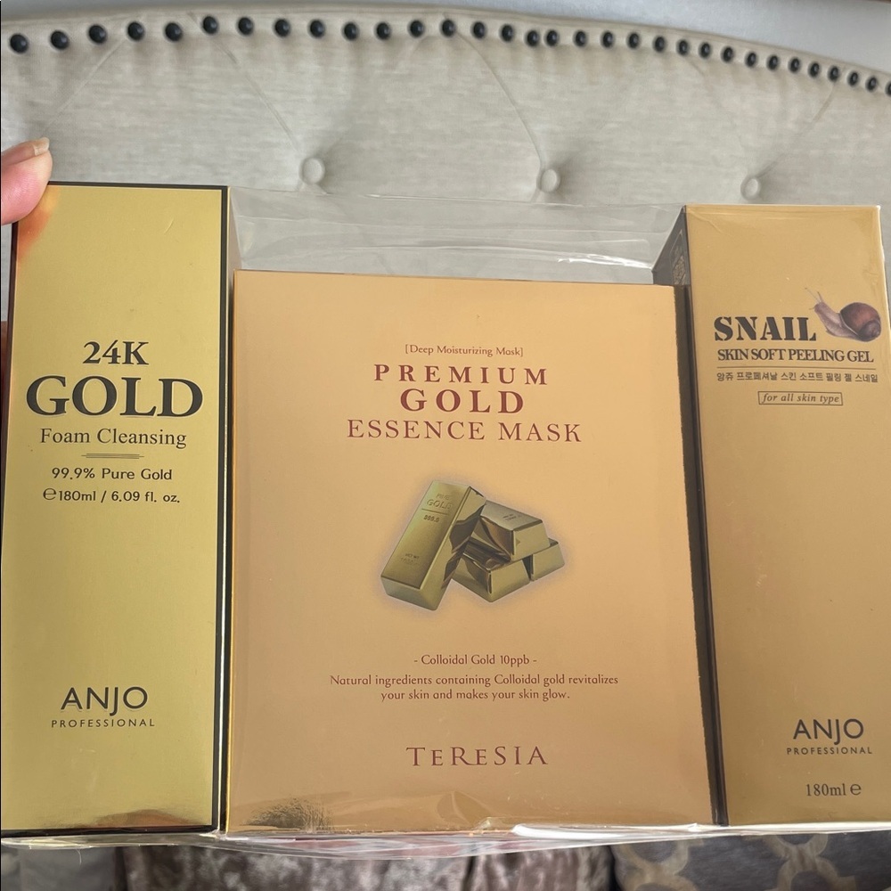 ANJO Professional Gold Skincare 3pc Cleanse Exfoliant Mask Set| Korean skincare
